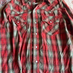 True Religion Red and Green Plaid Button Down Shirt